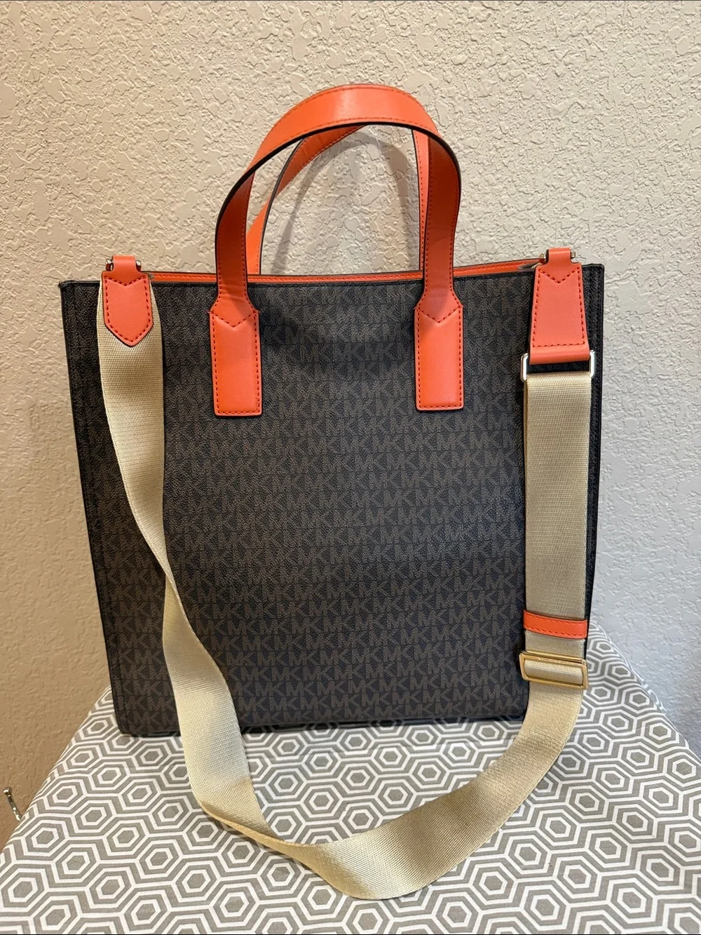 Michael Kors KENLY Lg north south tote satchel shoulde carry bag Tangerine